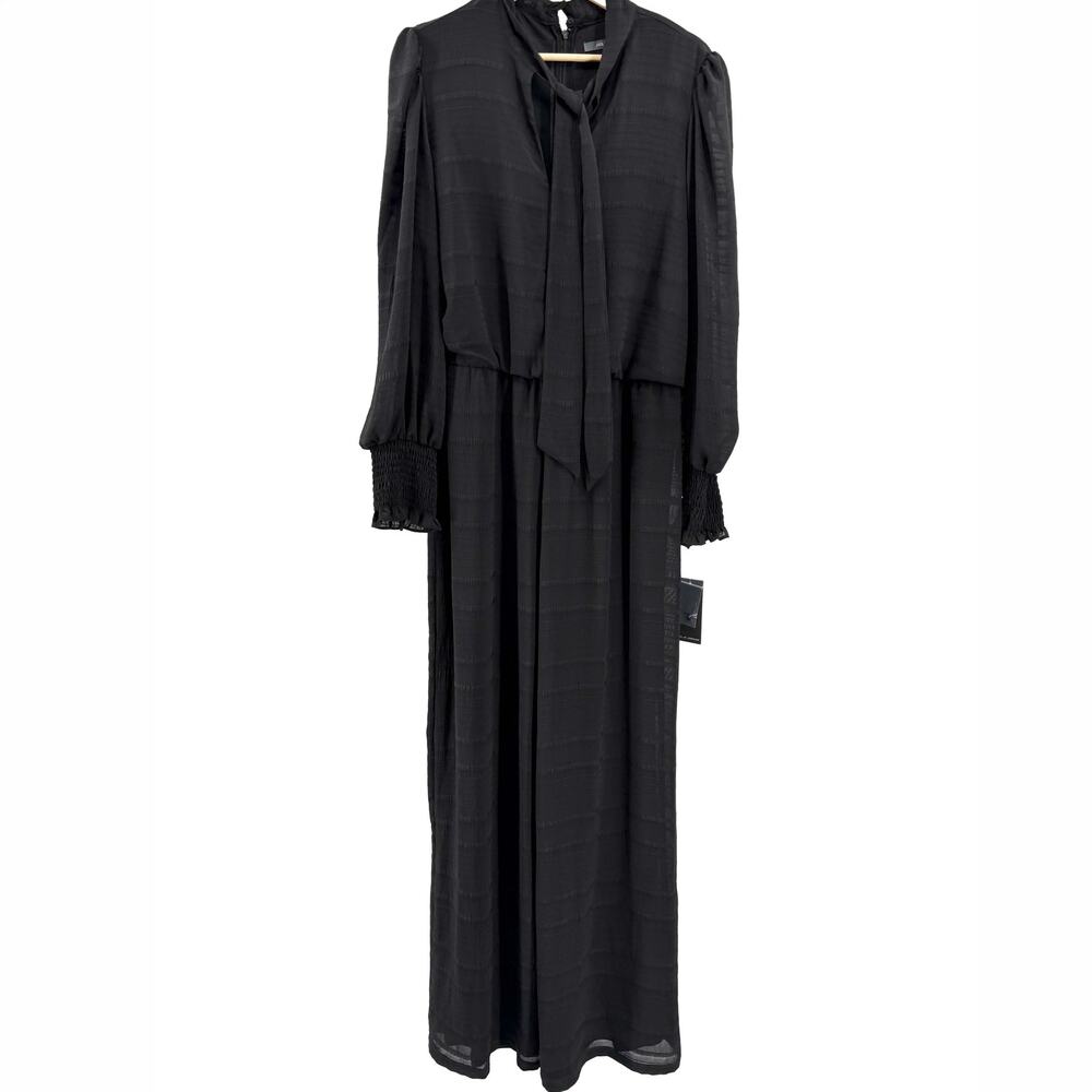 NWT Julia Jordan Black Chiffon Pussybow Wide Leg Jumpsuit